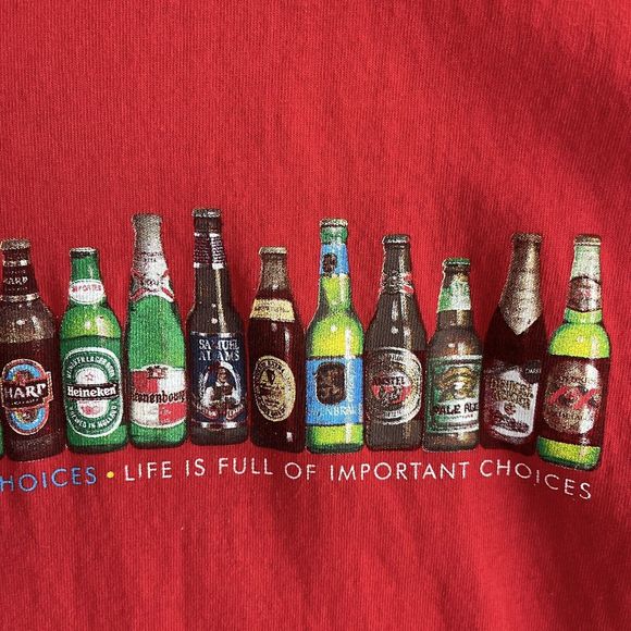 Delta Beer Graphic Print Tshirt Men Size L Jersey Knit Red Multicolor Bottles - Picture 7 of 11